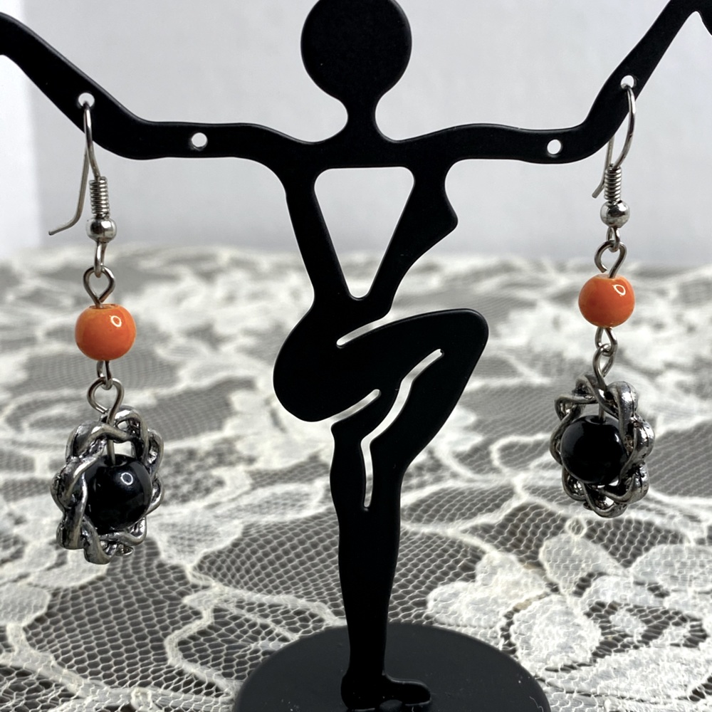 Orange & Black hanging earrings-Vintage